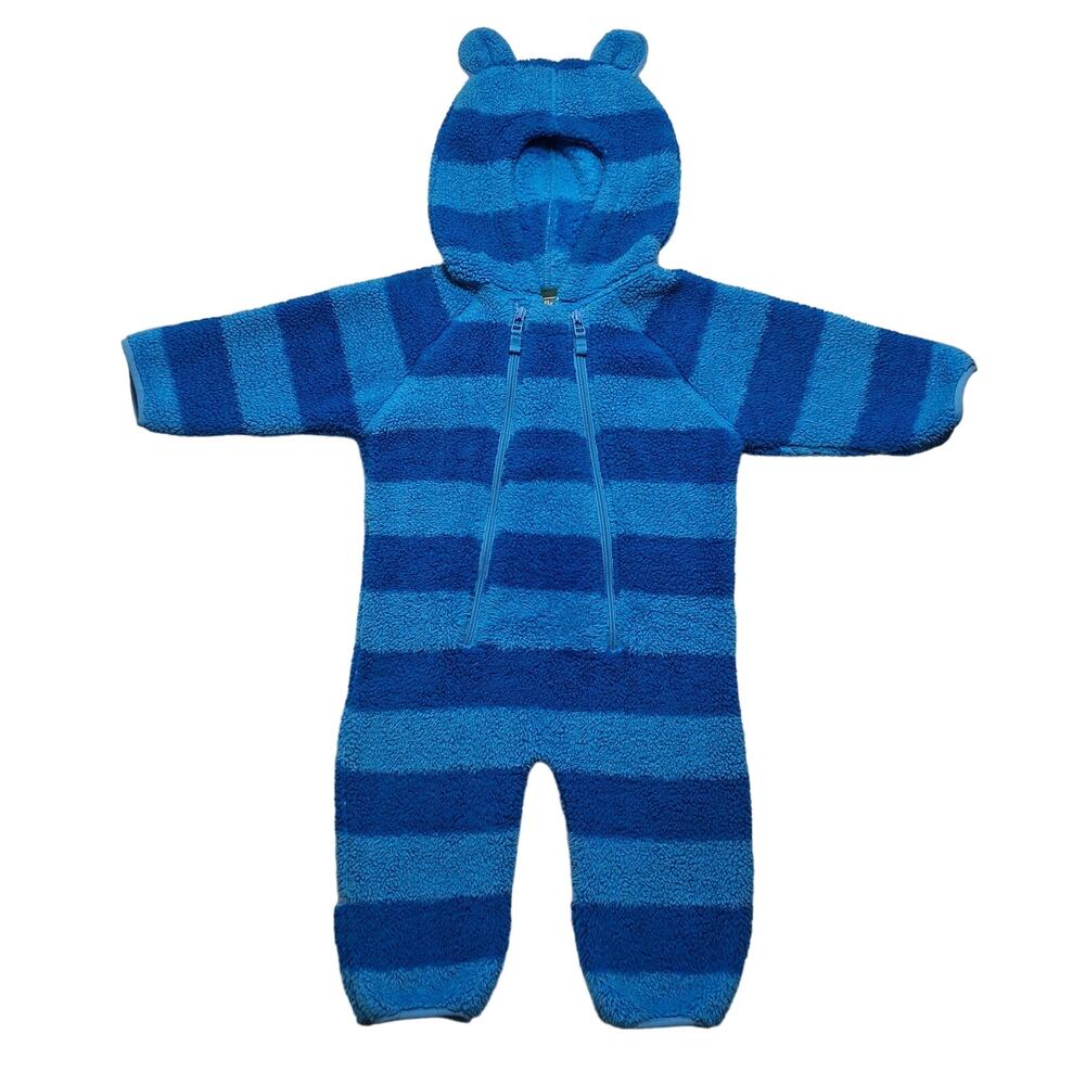 L.L. Bean striped fleece hooded zip-up pram bunting 6-12 months